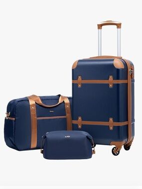 Navy and Tan 3-Piece Travel Luggage Set New in Box